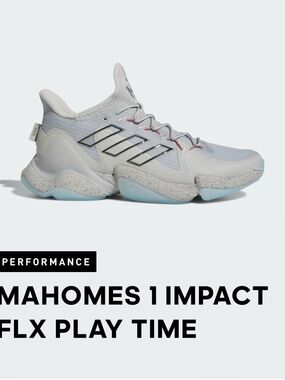 adidas Mahomes 1 Impact FLX Basketball Shoe - Light Grey with Blue Accents